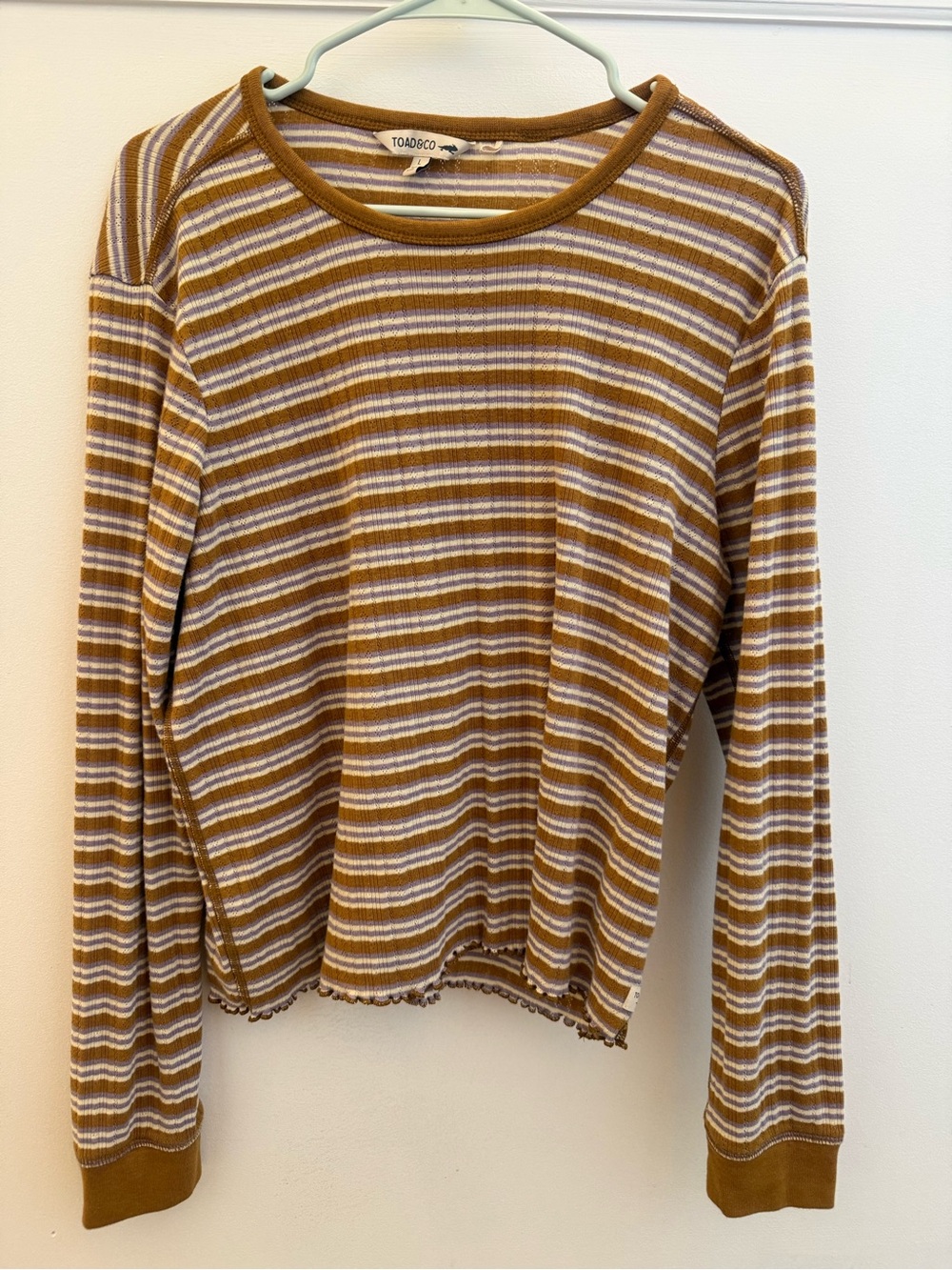 Toad&Co Striped Mustard and White Long-Sleeve Tee